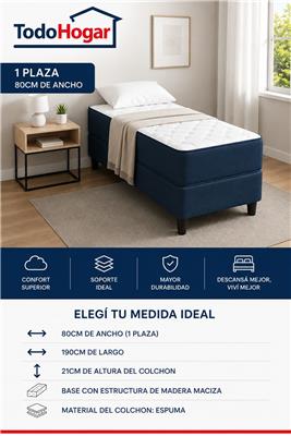 CONJUNTO DE SOMMIER DE 1 PLAZA 80X190X21 FRANKLIN