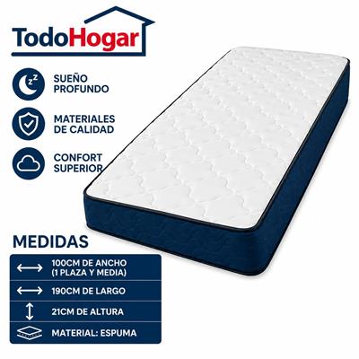COLCHON DE ESPUMA DE 1 PLAZA Y MEDIA 100X190X21 FRANKLIN