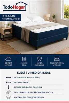 CONJUNTO SOMMIER DE 2 PLAZAS 140X190X21 FRANKLIN