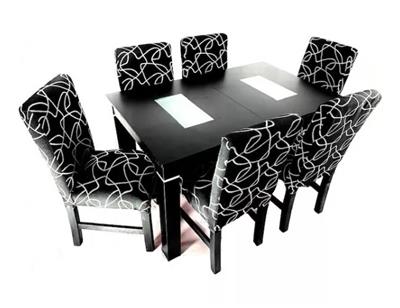 juego de comedor alabama: mesa negra 160x80 + 6 sillas tapizadas negra / gris