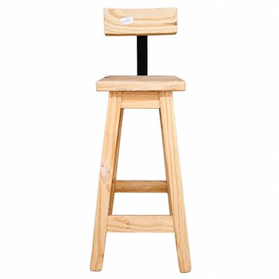TABURETE ALTO DE PINO 100 CM CON RESPALDO DE HIERRO