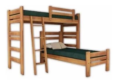 CAMA CUCHETA MACIZO PACIFICO INMACOL 202X132X90 ESQUINERA COLOR:CASTAÑO 209.03