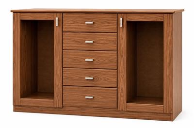 BAHIUT CORPUS MACIZO INMACOL 5 CAJONES 2 PUERTAS DE VIDRIO MEDIDAS 155X105X45CM COLOR:CASTAÑO 328.03