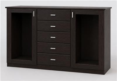 BAHIUT CORPUS MACIZO INMACOL 5 CAJONES 2 PUERTAS DE VIDRIO MEDIDAS 155X105X45CM COLOR:WENGUE 328.05