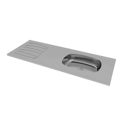 MESADA ACERO INOXIDABLE 1200 REVERSIBLE BACHA LATERAL CON ZOCALO CENTRO ESTANT
