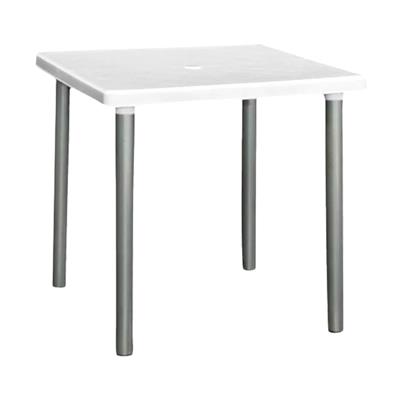 mesa plastica de comedor timbu de comedor cuadrada 75x75 blanca c-patas metalicas