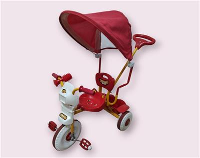 triciclo latapy con capota, manija y bocina rojo.