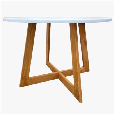 MESA DE COMEDOR REDONDA OSLO PATAS CRUZ 0.90 TAPA DE MDF 30MM BLANCA PATAS MIEL 578599.05