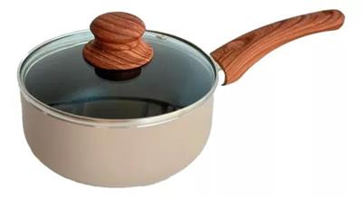 CACEROLA CAROL 16 CM C/ANTIADERED NEGRO TAPA VIDRIO VAPORERA MANGO SEMIL MADERA