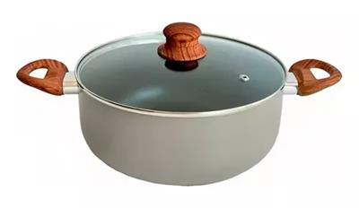 CACEROLA CAROL 24 CM ALUMINIO TAPA VIDRIO VAPORERA C/ASAS SEMIL MADERA