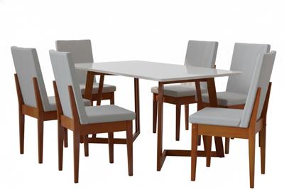 JUEGO DE COMEDOR MESA TULIP 140 + 6 SILLAS CATA CON ASIENTO TAPIZADO (COMBO 7)