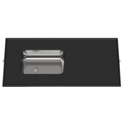 MESADA 120X53 NEGRA SIN ZOCALO BACHA IZQ/DER DE ACERO INOXIDABLE