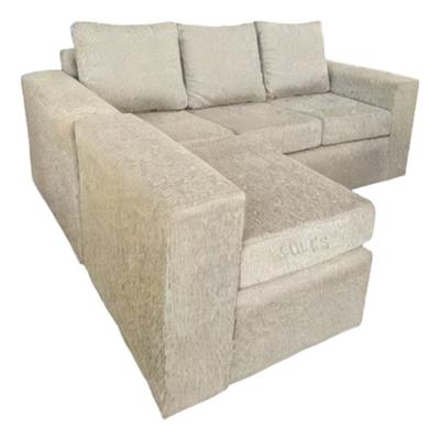 sillon esquinero  2.00 3 cuerpos chenille patas madera  con camastro marfil