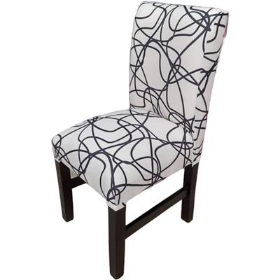 silla vestida tapizado en blanco firuletes negros patas negras