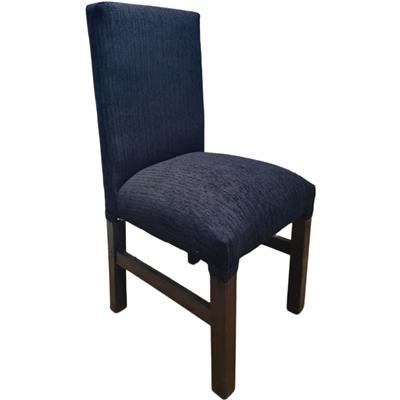 SILLA DE COMEDOR VESTIDA TAPIZADO EN NEGRO PATAS NEGRAS